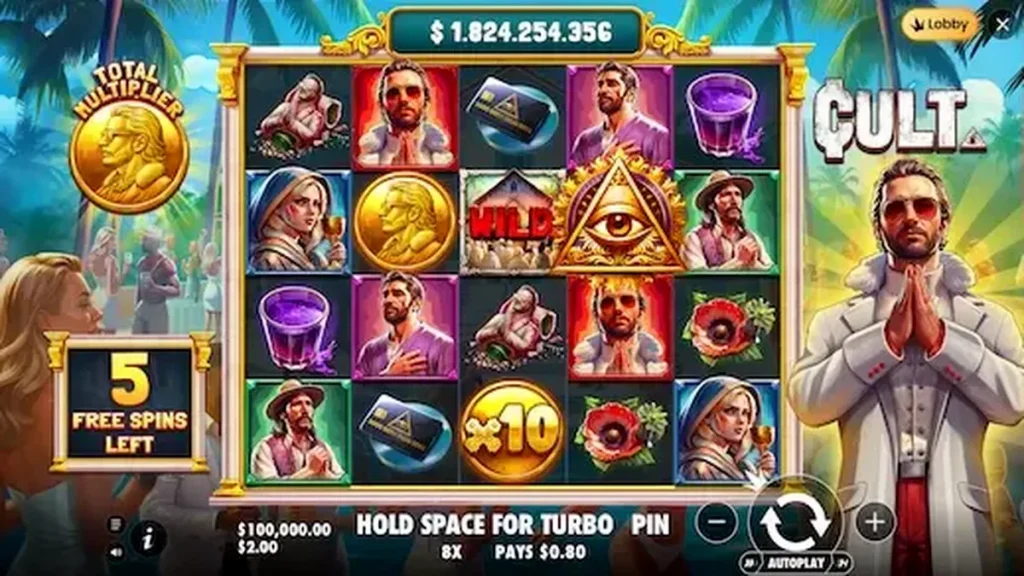 Tampilan visual slot bertema okultisme dengan simbol-simbol misterius di layar permainan.