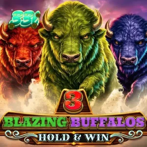 Tampilan visual slot 3 Blazing Buffalos dengan nuansa neon dan roh kerbau