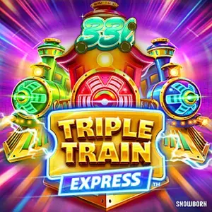 Tampilan visual neon cyberpunk dari slot Triple Train Express